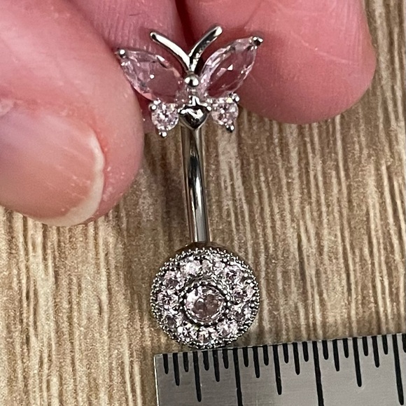 14g- Pink Rhinestone Butterfly Surgical Stainless Steel Belly Ring NWT - Picture 8 of 10